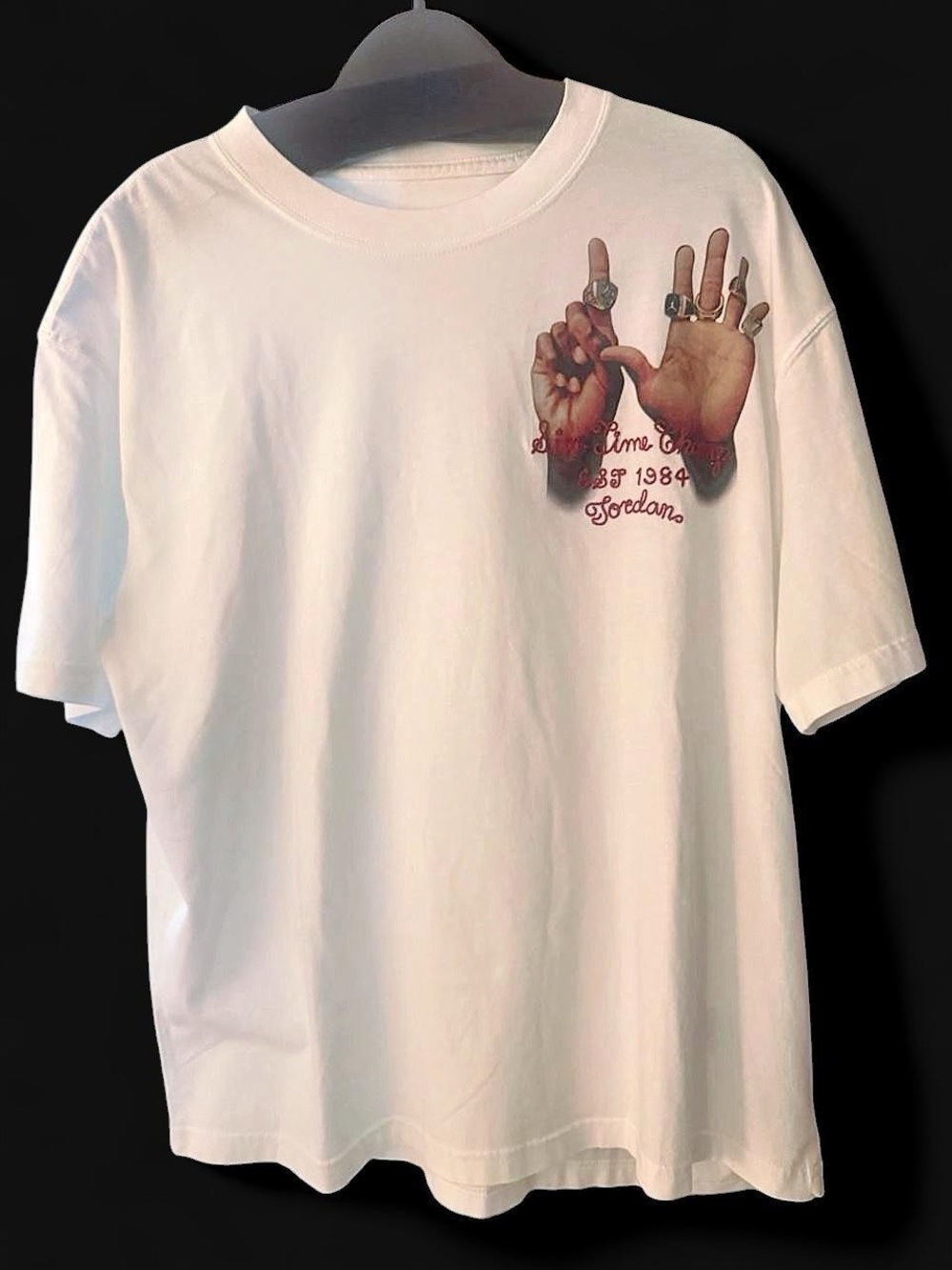 Jordan White Short Sleeve Tee with Hand Graphic and Script